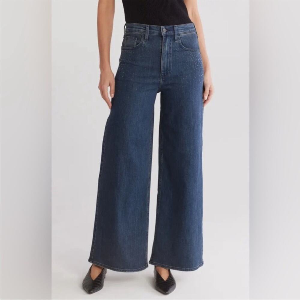Rag & Bone Serena High Waist Rhinestone Wide Leg Jeans 29